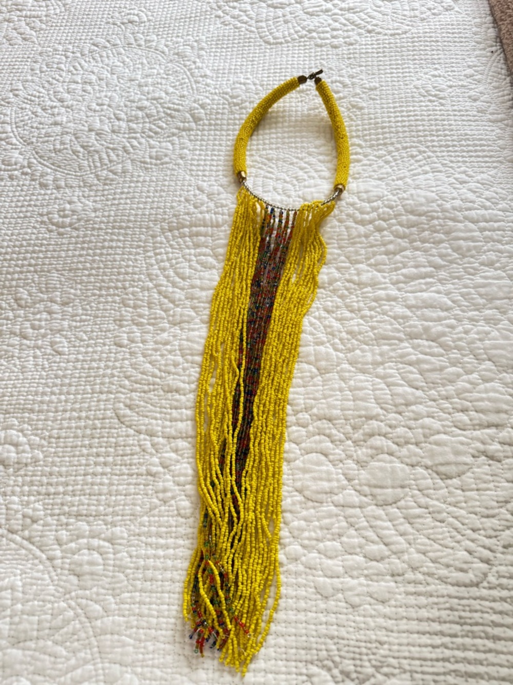 Yellow Beaded Fringe Statement Necklace